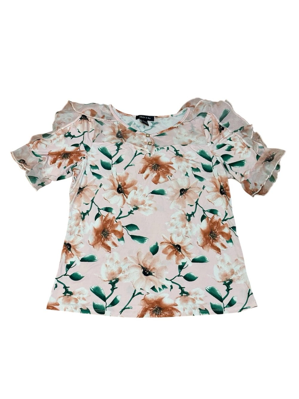 Women’s Floral Puff-Sleeve Top in Blush Pink - Size Large